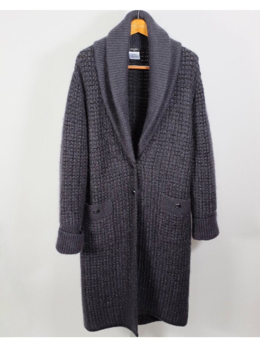 Chanel mens knit jacket cardigan 44 US Medium navy Fall 2013 metallic silver